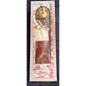 Rose Collection Porcelain Doll, Margaret, New in Box, Victorian, w/stand, hat
